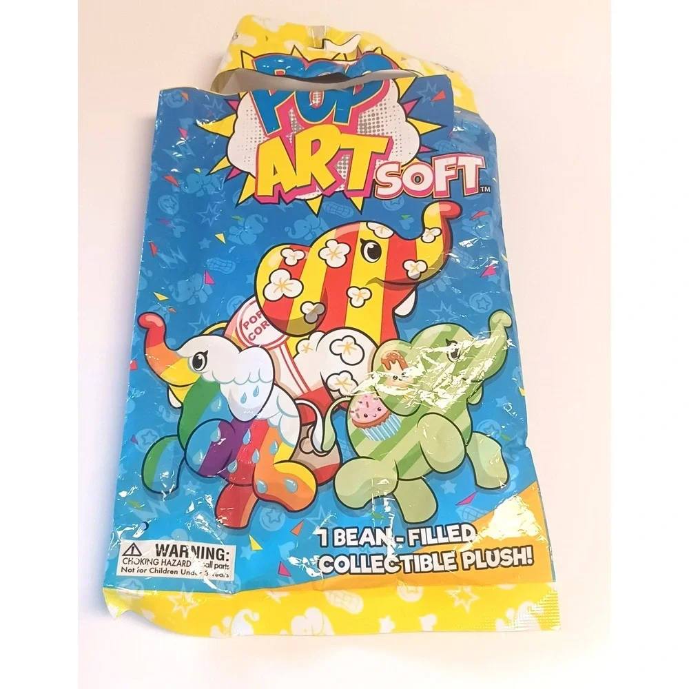NOB Pop Art Soft STORMY Rainbow White Mini Elephant Bean Filled Mystery Plush